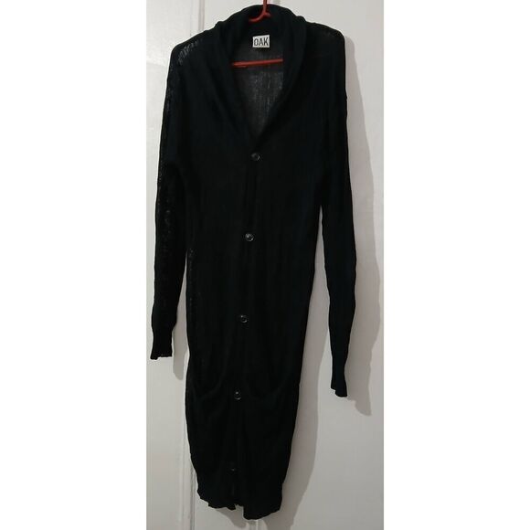 Oak fort womens medium 100% linen duster cardigan sheer black see through - Picture 1 of 8